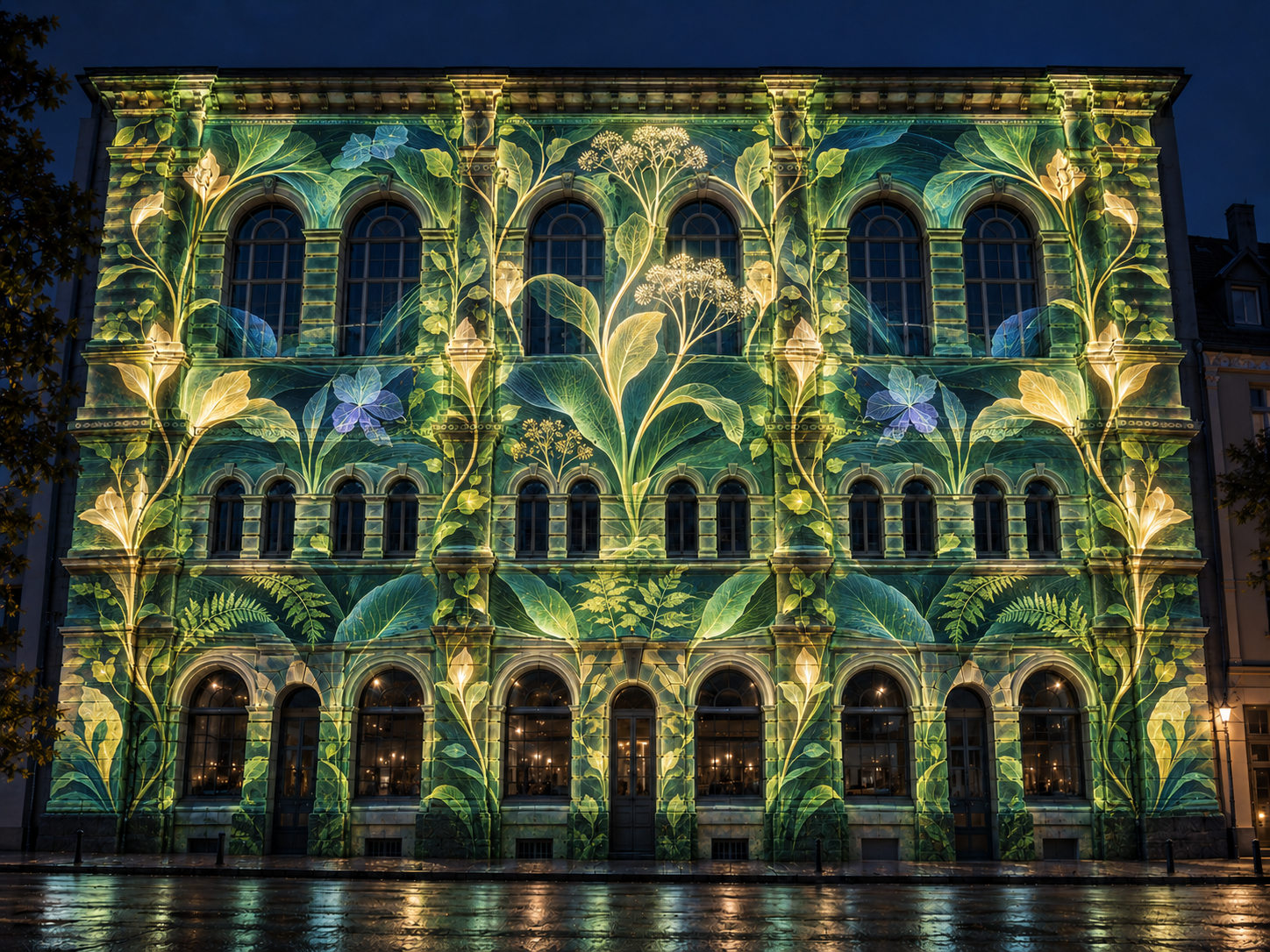 Bildprobe Natur: botanische Projektion auf der Fassade